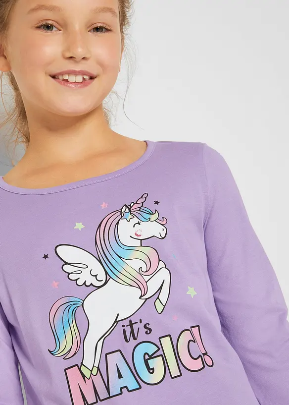 Lot de 2 T-shirts manches longues fille 100% coton, bonprix