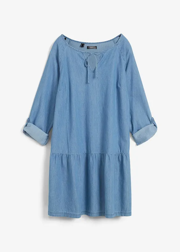 Denim-Tunika mit Volant aus Bio-Baumwolle, langarm, bonprix