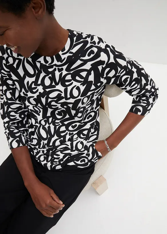 Shirt mit Rundhals-Ausschnitt, ¾-Arm, bonprix