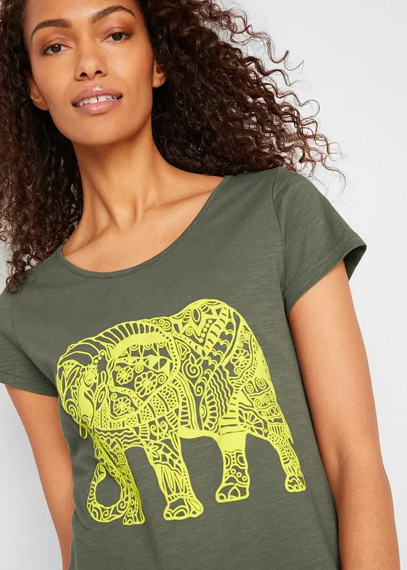 T-shirt en coton avec imprimé devant, manches courtes, bonprix