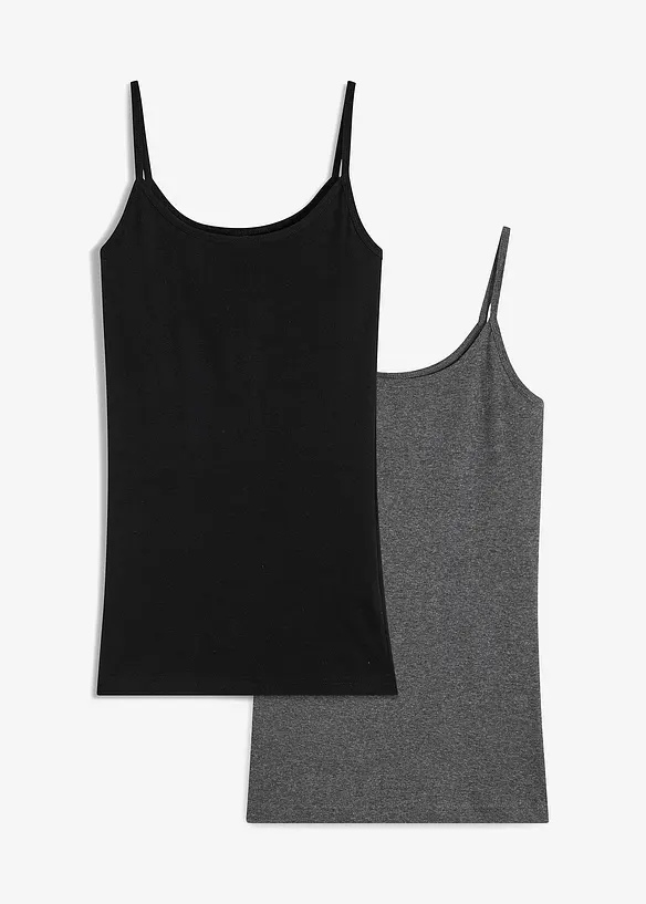 Lot de 2 tops à fines bretelles 100% coton, bonprix