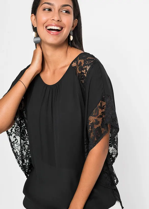 Blouse avec détails dentelle, bonprix