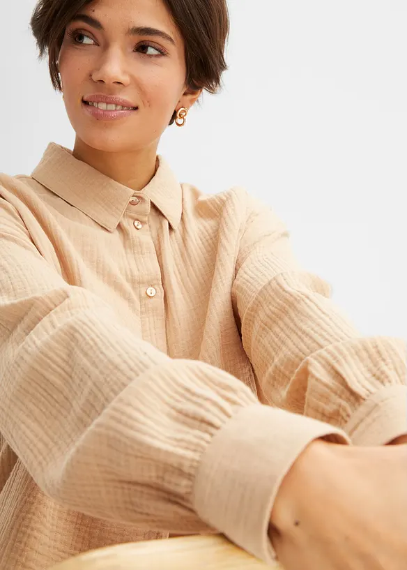 Oversize Musselin-Longbluse, bonprix
