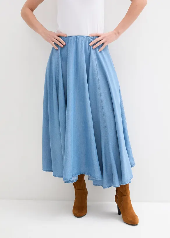 Jupe en jean, taille haute et élastiquée, bonprix