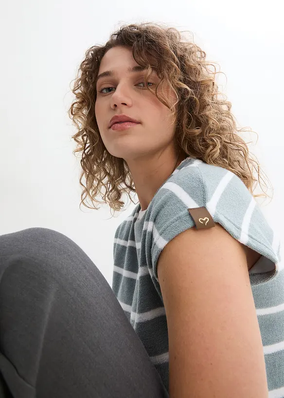 T-shirt en éponge, rayé, manches longues, bonprix