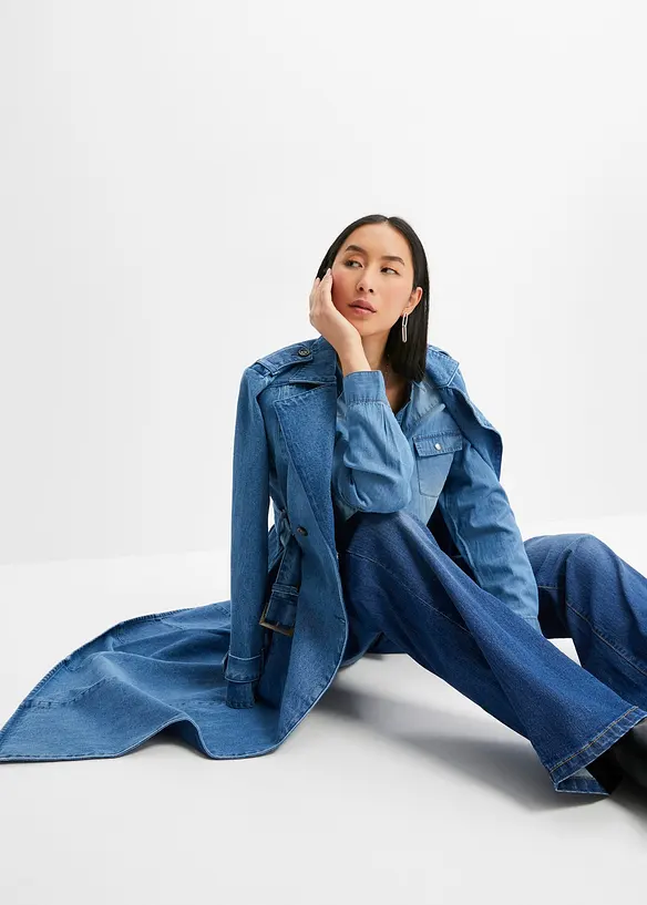Jeansbluse mit Druckknöpfen, Langarm, bonprix