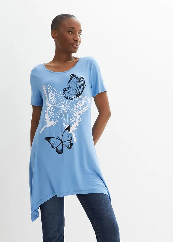 Longshirt mit Zipfel und Schmetterlingsmuster, bonprix