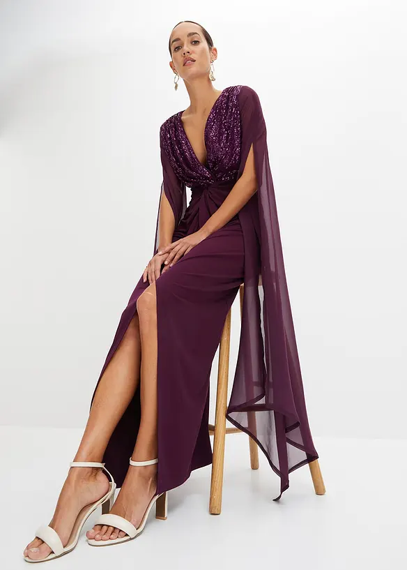 Robe de soirée à sequins et manches en crêpe, bonprix