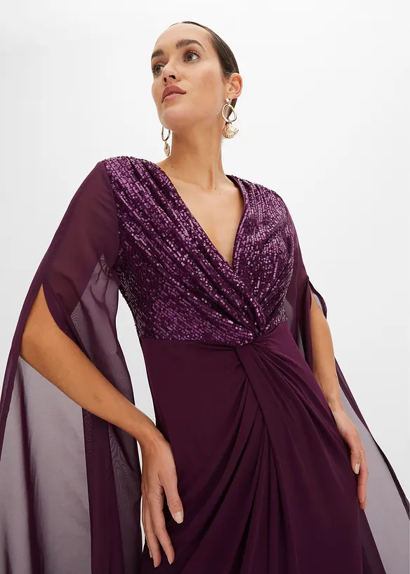Robe de soirée à sequins et manches en crêpe, bonprix