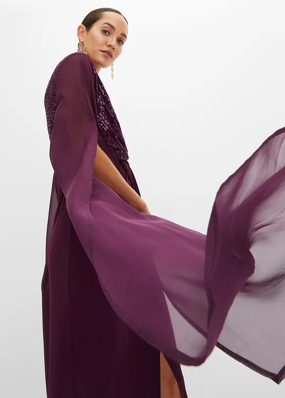 Robe de soirée à sequins et manches en crêpe, bonprix