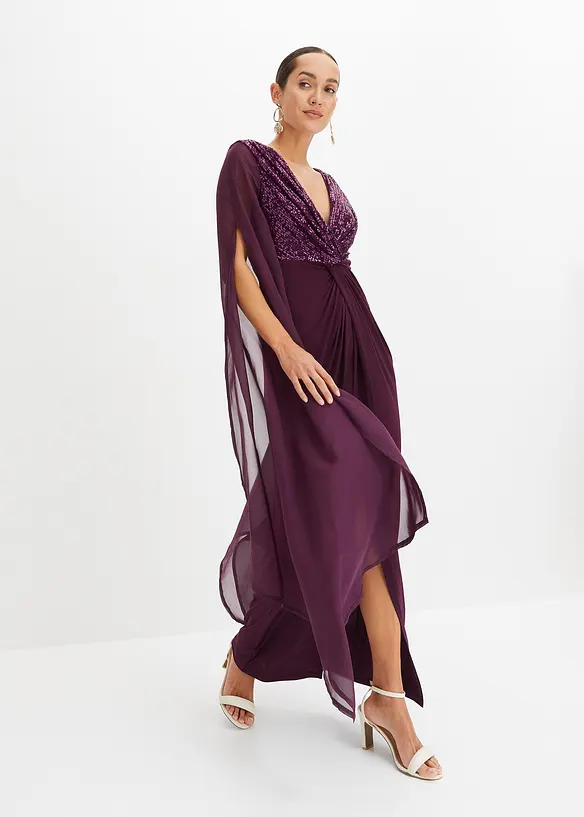 Robe de soirée à sequins et manches en crêpe, bonprix