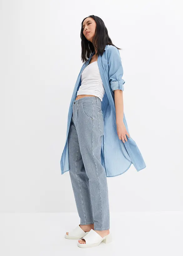 Jean barrel, taille mi-haute, rayé, bonprix