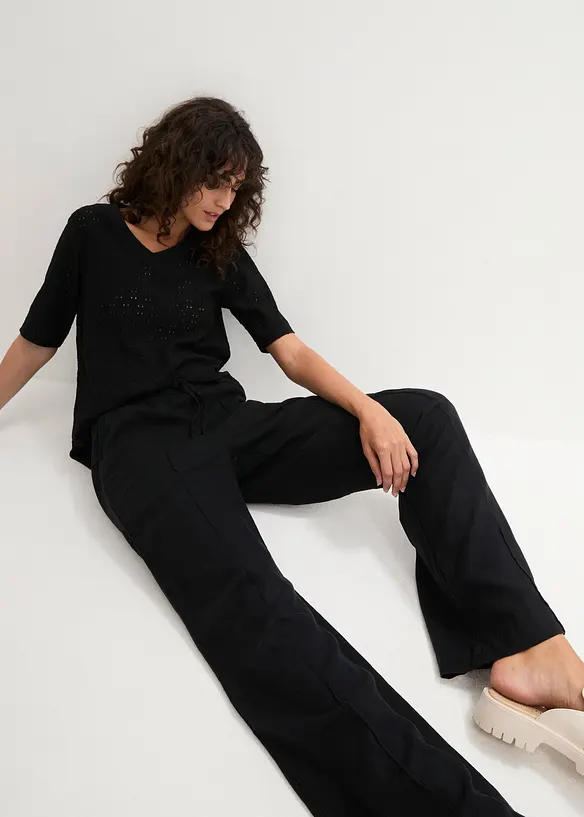 Pantalon palazzo en lin et viscose, bonprix