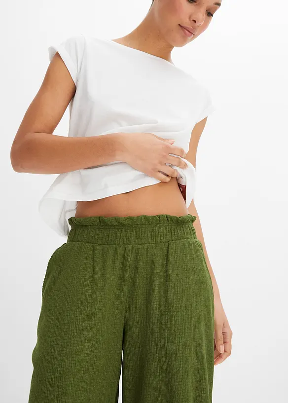 Pantalon en crêpe de jersey, taille haute, bonprix