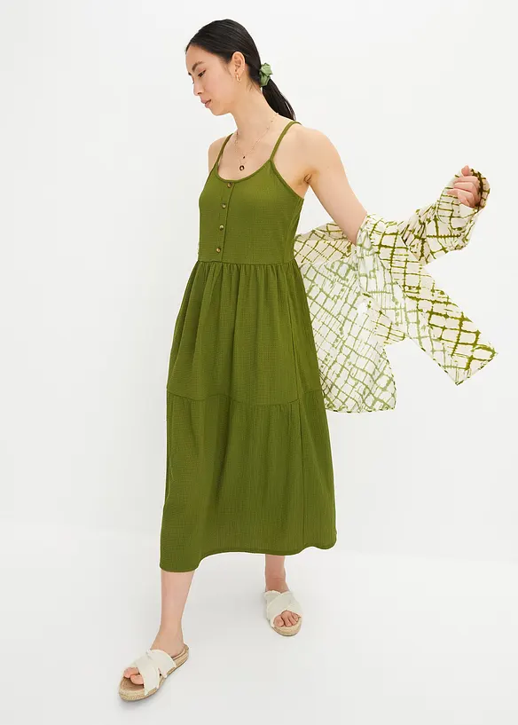 Robe en jersey à volants et patte de boutonnage décorative, bonprix