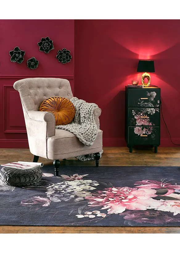 Waschbarer Teppich mit großen Blumen, bonprix