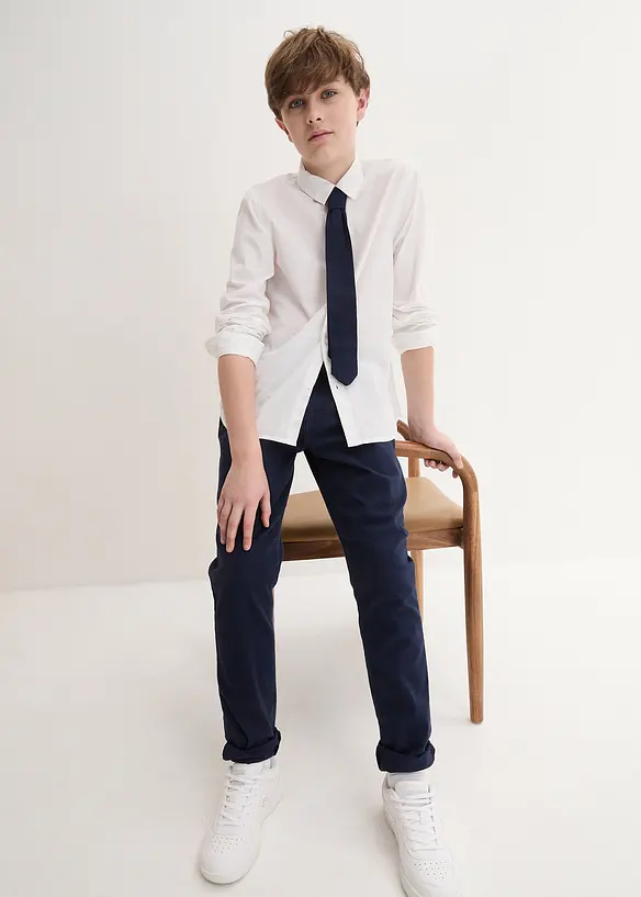 Pantalon chino, chemise manches longues et cravate (ens. 3 pces), bonprix