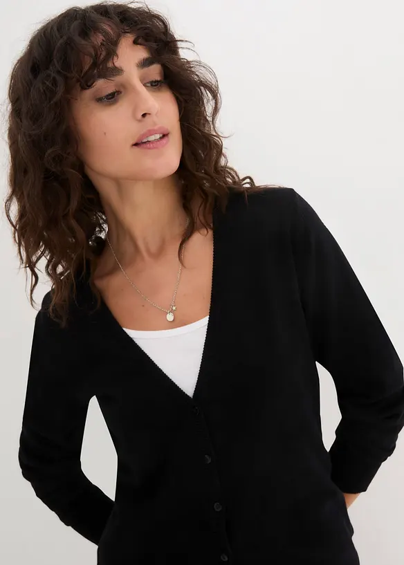 Gilet basique en maille fine avec patte de boutonnage, bonprix