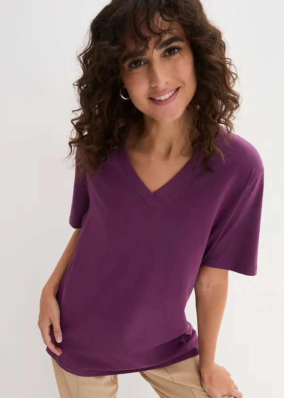 Lot de 5 T-shirts longs et amples à col V, bonprix