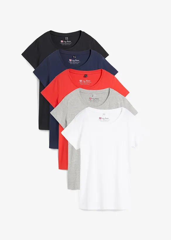 Lot de 5 T-shirts col rond, bonprix