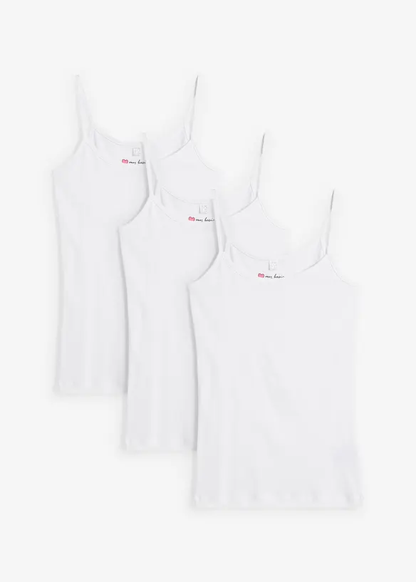 Lot de 3 tops à fines bretelles 100% coton, bonprix