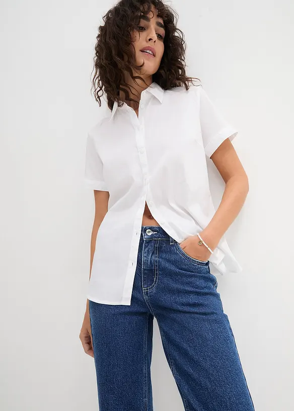 Chemisier manches courtes extensible en coton mélangé, bonprix
