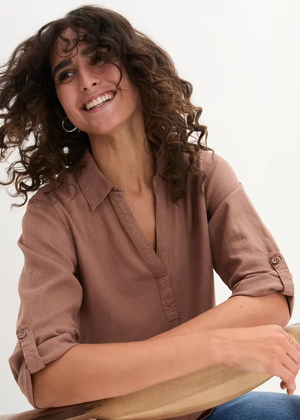 Leinen-Bluse, 3/4-Arm, bonprix