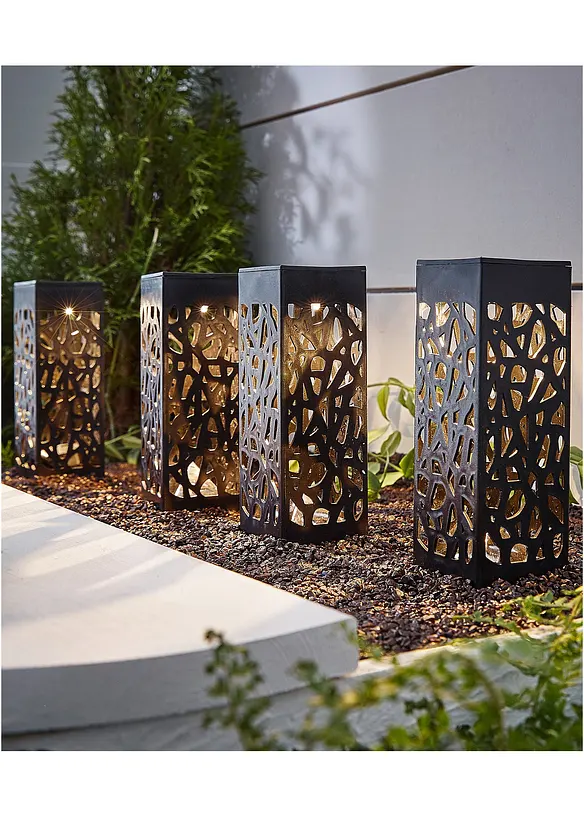 Lot de 4 piquets de jardin solaires avec ornements, bonprix