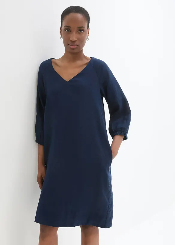 Robe 100 % lin, manches 3/4, bonprix