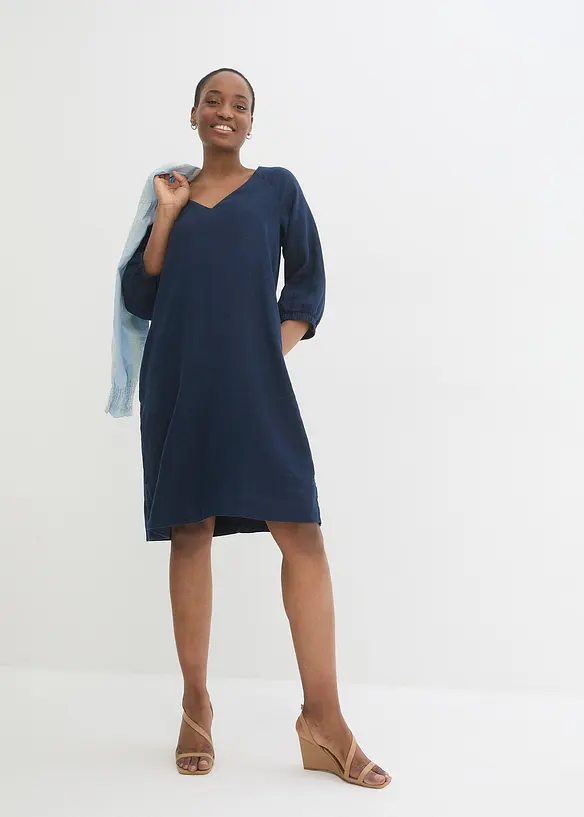 Robe 100 % lin, manches 3/4, bonprix