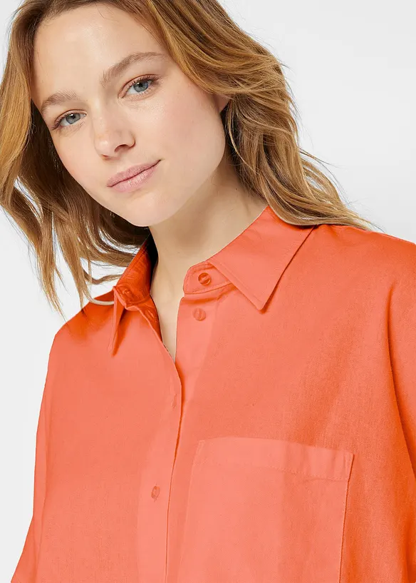 Chemisier manches coudes oversize en lin mélangé, bonprix