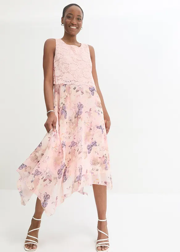 Robe en mousseline avec dentelle, bonprix