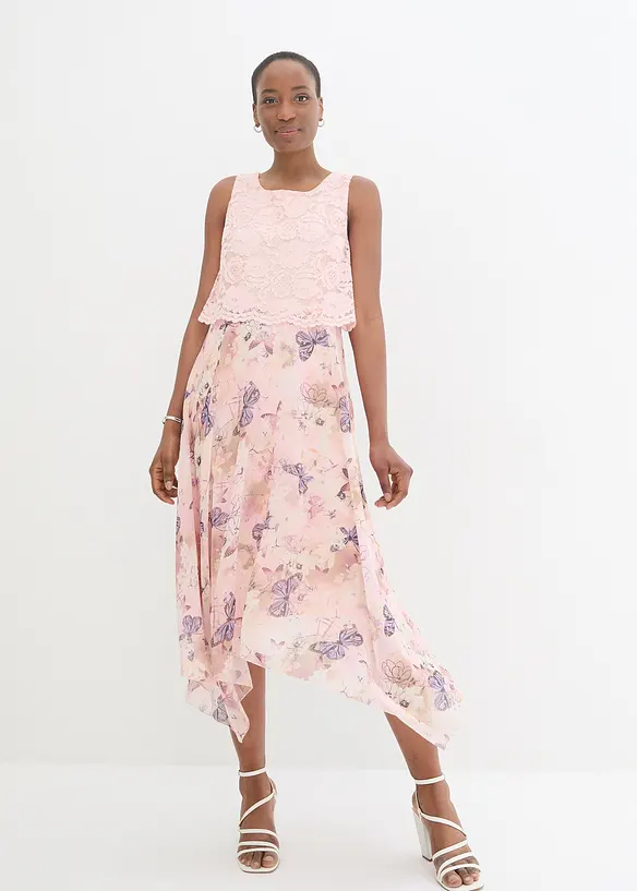 Robe en mousseline avec dentelle, bonprix