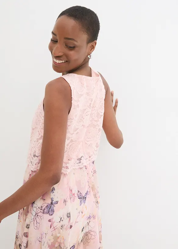 Robe en mousseline avec dentelle, bonprix