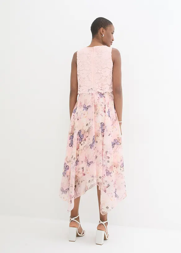 Robe en mousseline avec dentelle, bonprix