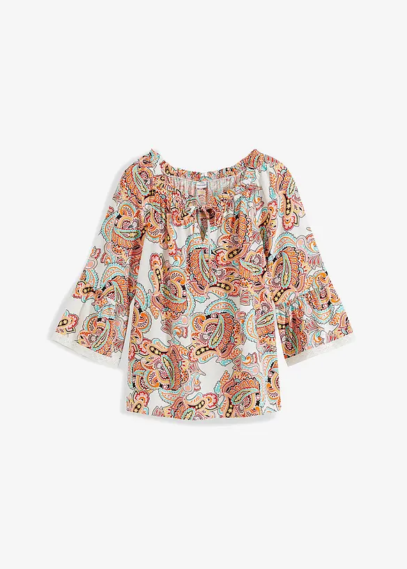 Blouse imprimée à dentelle, bonprix