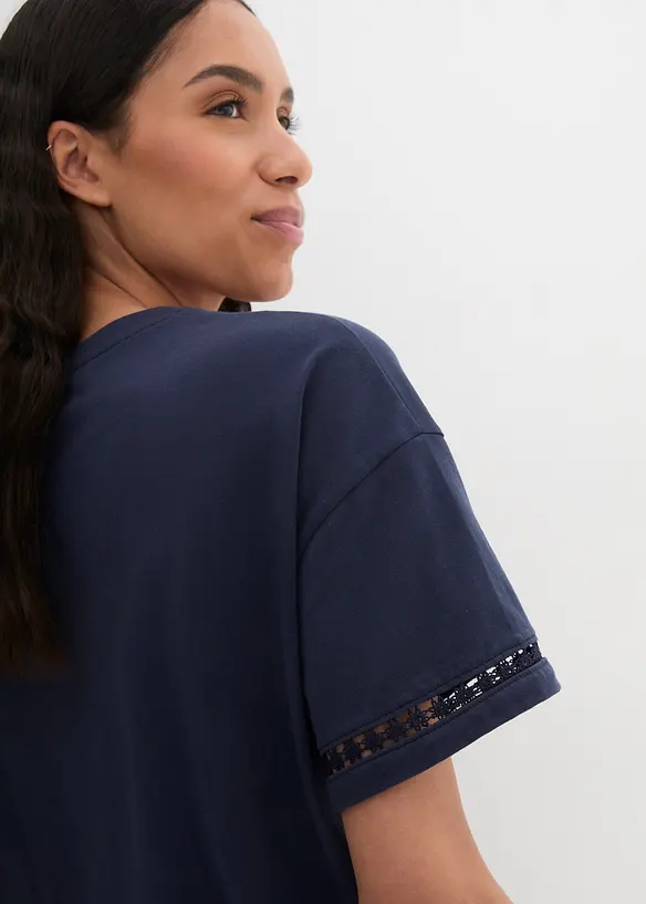 T-shirt avec finition dentelle aux manches, bonprix