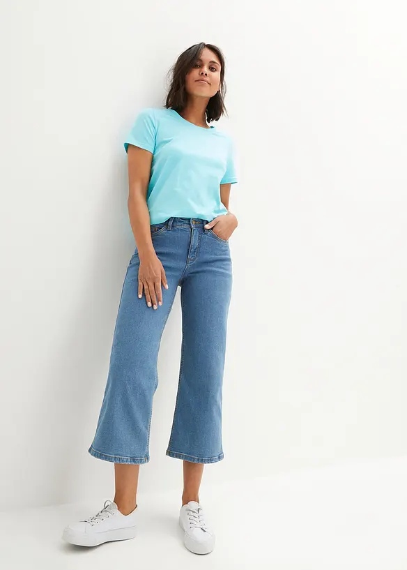 Jean large, taille mi-haute, raccourci, bonprix