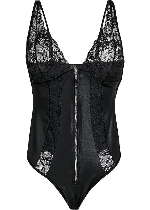 Body-string ouvert avec effet mouillé et fermeture zippée, bonprix