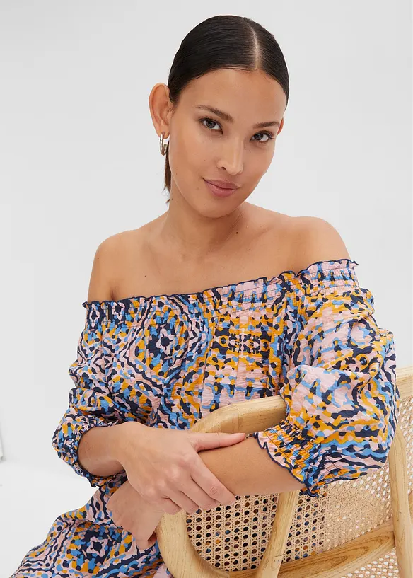 Robe tissée à col Carmen, RAINBOW