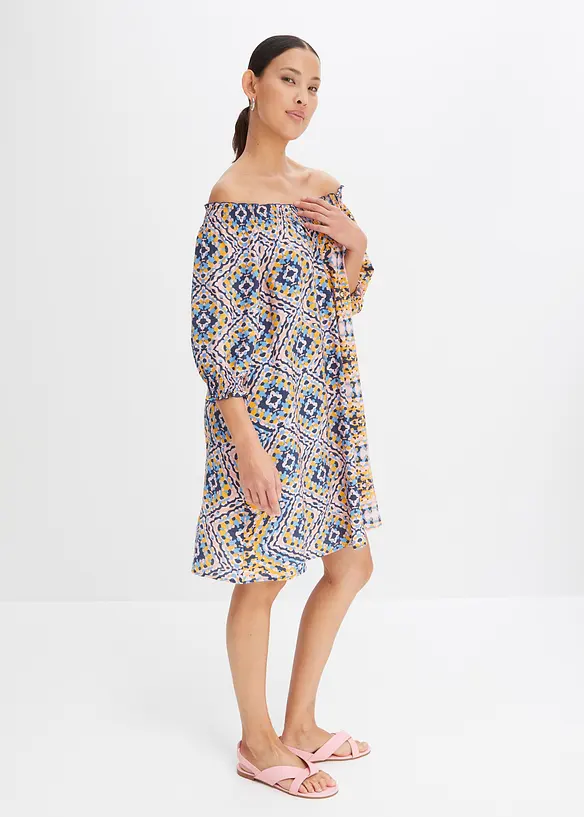 Robe tissée à col Carmen, RAINBOW