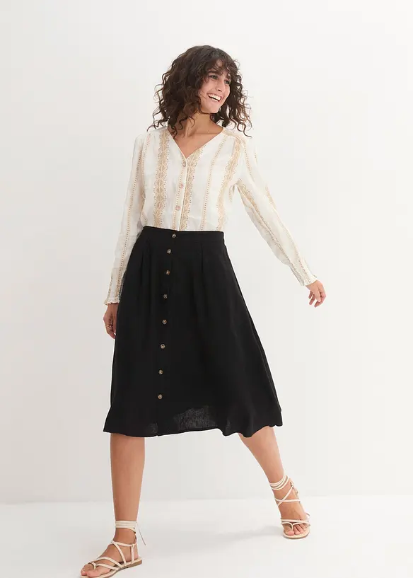 Jupe midi en lin majoritaire, bonprix