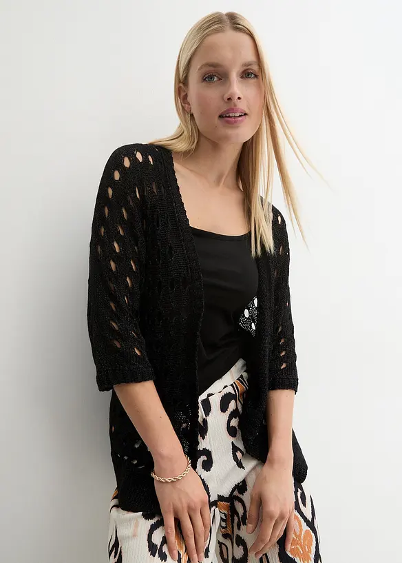 Ajour-Strickjacke mit Glitzergarn, bonprix