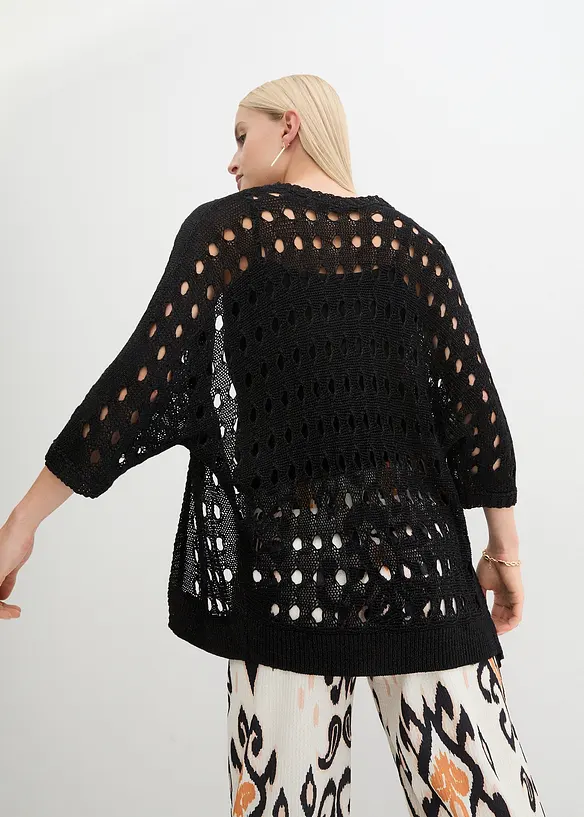Ajour-Strickjacke mit Glitzergarn, bonprix