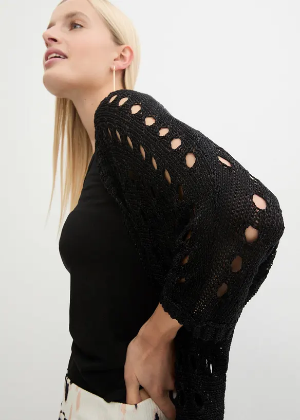 Ajour-Strickjacke mit Glitzergarn, bonprix