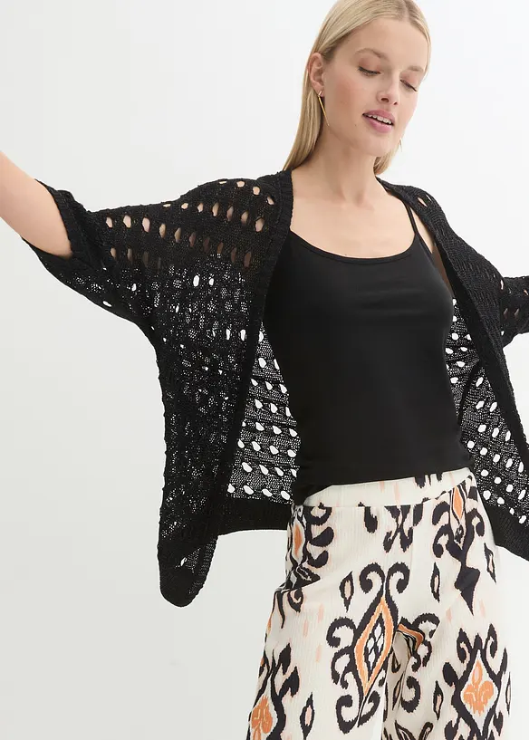 Ajour-Strickjacke mit Glitzergarn, bonprix