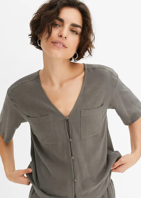 Blouse à manches courtes en viscose et lin, bonprix