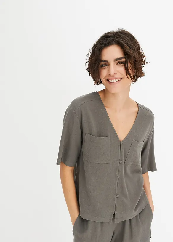 Blouse à manches courtes en viscose et lin, bonprix