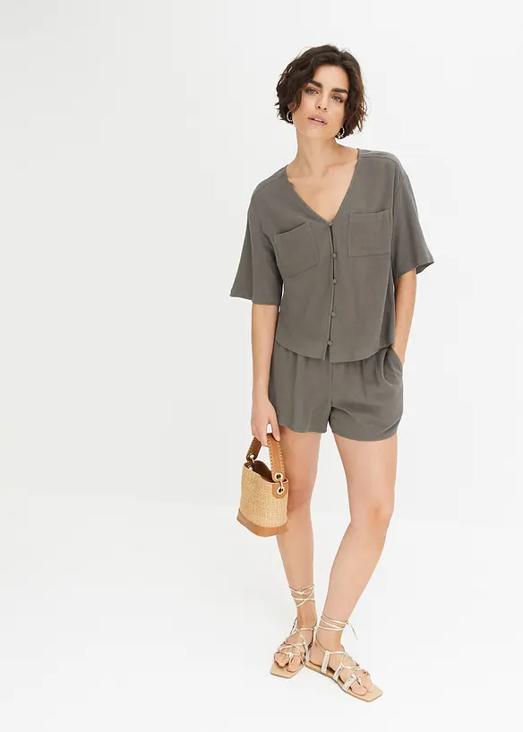 Blouse à manches courtes en viscose et lin, bonprix