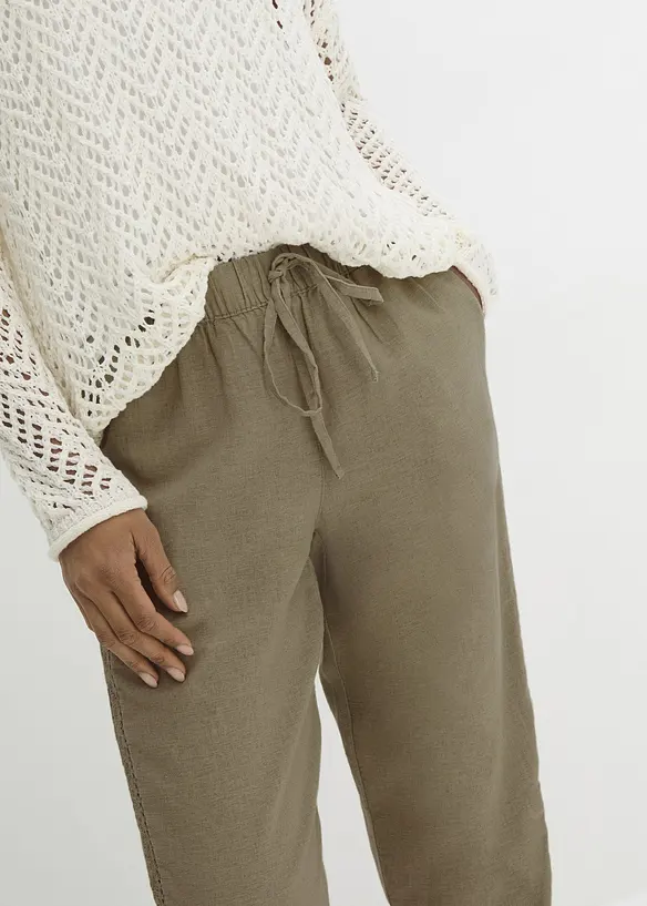 Leinenhose mit seitlichem Spitzeneinsatz, knöchelfrei, bonprix